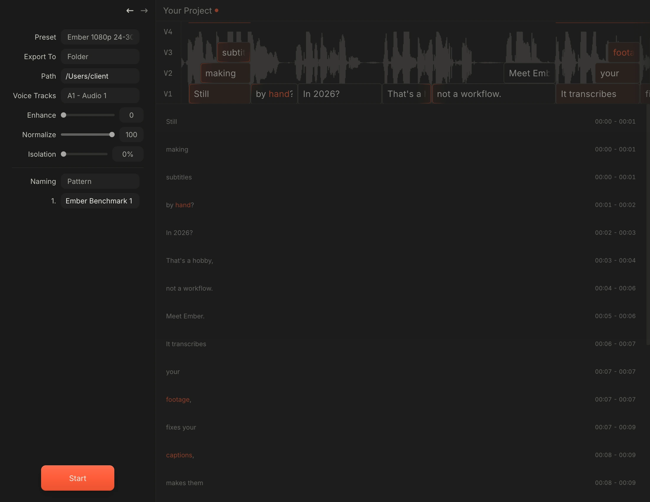 Ember preparing the finished Resolve timeline for export